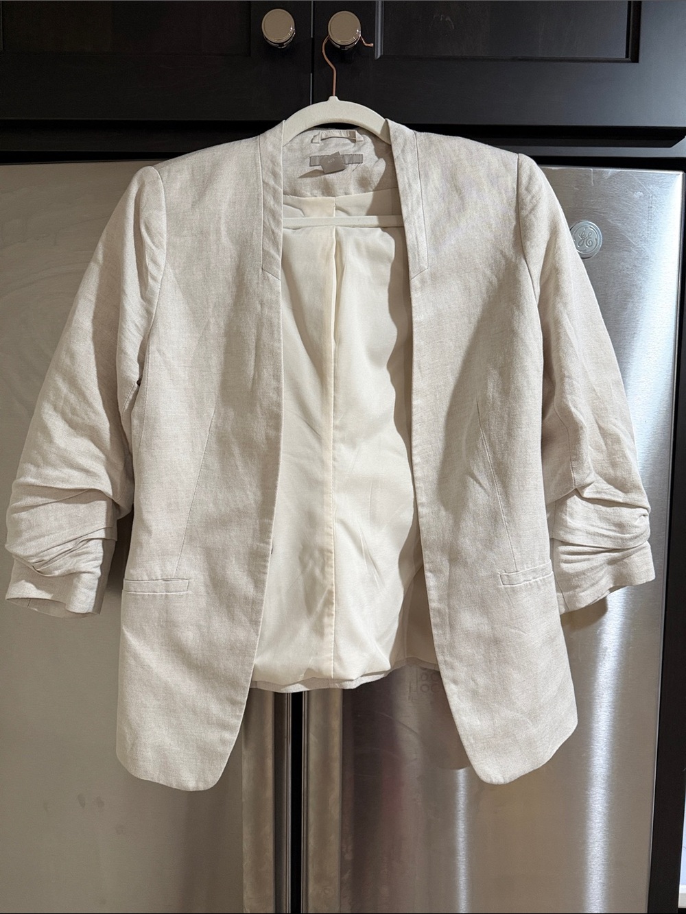 H&M Cream Open-Front Tailored Blazer